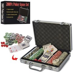 Настольная игра покер, 200 фишек, 2 бревна карт, кубик, алюм. Чемодан M 2779