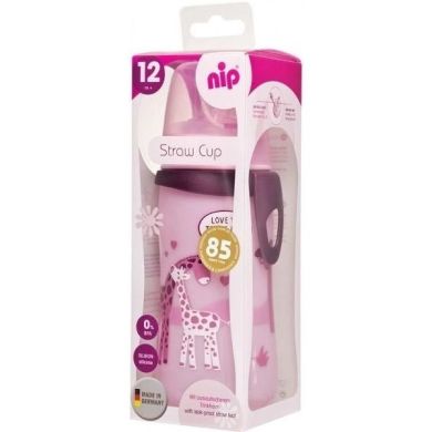 Поїльник з трубочкою Nip Straw Cup Жирафи, 330 мл, бузковий від 12 місяців 35068, Рожевий
