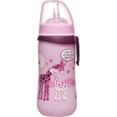 Поїльник з трубочкою Nip Straw Cup Жирафи, 330 мл, бузковий від 12 місяців 35068, Рожевий