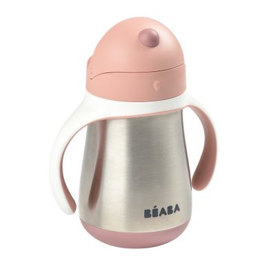 Поильник с трубочкой с нержавеющей стали Beaba Windy Blue 250 мл розовый 913482, Розовый