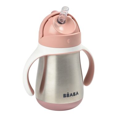 Поильник с трубочкой с нержавеющей стали Beaba Windy Blue 250 мл розовый 913482, Розовый
