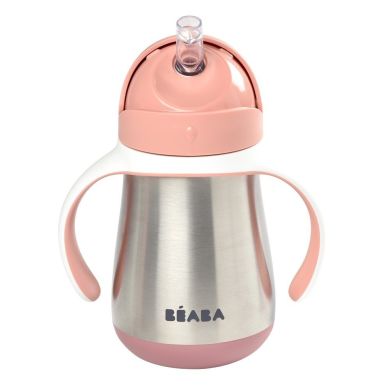 Поильник с трубочкой с нержавеющей стали Beaba Windy Blue 250 мл розовый 913482, Розовый