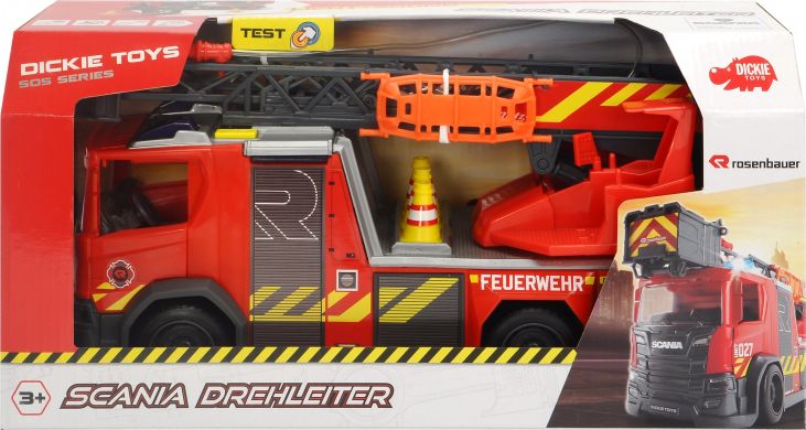 Пожежна машина Dickie Toys &laquo;Сканія&raquo; з телескопічною драбиною, зі звуком і світловими ефектами 35 см 3716017