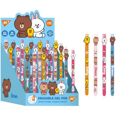 Ручка гелева YES пиши-стирай Line Friends 0,5 мм, синя 420377