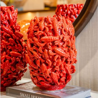 Ваза красная керамическая LOBSTER, D28x39,5см Fancy home collection 270-626
