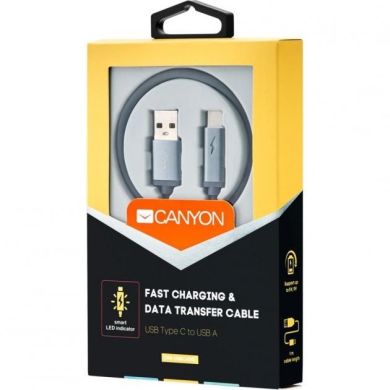 Кабель Canyon Type C USB 2.0 з LED індикатором 1 м, dark grey(PVC shell; Power 5V/9V,2A,OD 3.8mm) CNS-USBC6DG