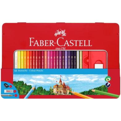 Олівці кольорові Faber-Castell 48 кольорів CLASSIC в металевій коробці + аксесуари 26174