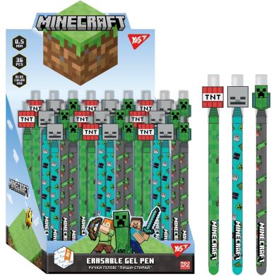 Ручка гелевая YES пиши-стирай Minecraft 0,5 мм, синяя 420378