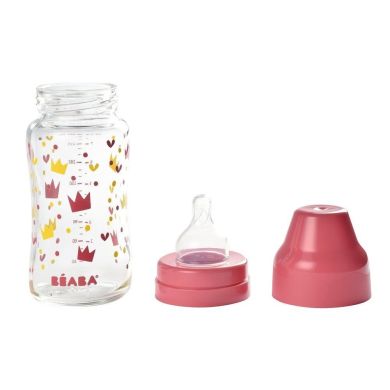 Стеклянная бутылочка с широким горлышком Beaba 240 мл Розовая 911654, Розовый