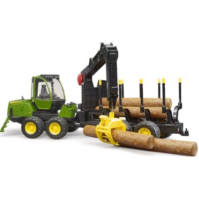 Трактор Bruder John Deere 1210E с прицепом, с манипулятором и брёвнами 2133
