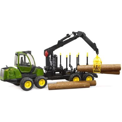 Трактор Bruder John Deere 1210E с прицепом, с манипулятором и брёвнами 2133