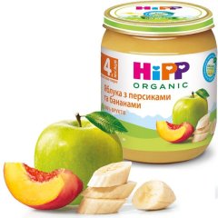 Фруктове пюре HiPP Яблука з персиками та бананами з 4 місяців 125 г 4283 9062300134244