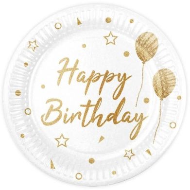 Набір тарілок паперових Happy Birthday кульки і зірочки на білому 10 шт/уп 7038-0092