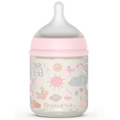 Пляшечка Memories історії малюків 150 мл (фізіологічна соска, повільний потік), рожева Suavinex 307050, Рожевий