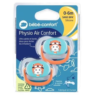 Пустушка силіконова BEBE CONFORT 2 шт PHYSIO AIR DUMMY TRAVELLER 0/6 синя та помаранчева 3104201770