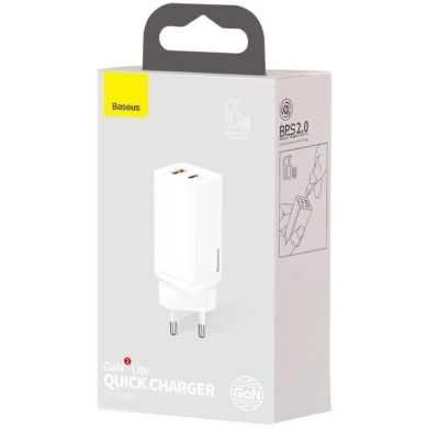 Зарядний пристрій Baseus GaN2Lite QC C+U 65W CCGAN2L-B02 бiлий 976960