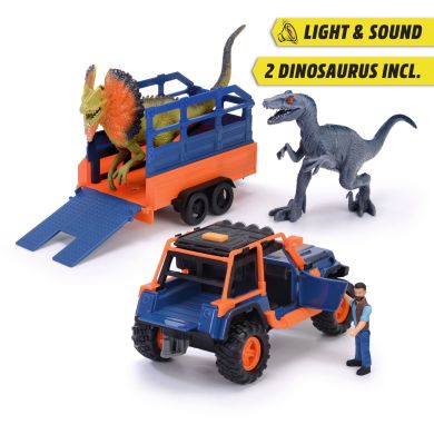 Ігровий набір Наглядач динозаврів, джип зі звуковими та світловими ефектами, 2 динозавра, 1 фігурка, 40 см, 3+ DICKIE TOYS 3837024