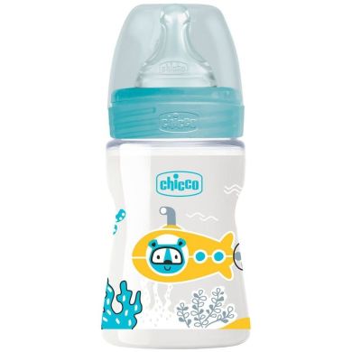 Пляшка пластикова Well-Being 150 мл соска силіконова від 0 місяців повільний потік (хлопчик) Chicco 28611.21, Блакитний
