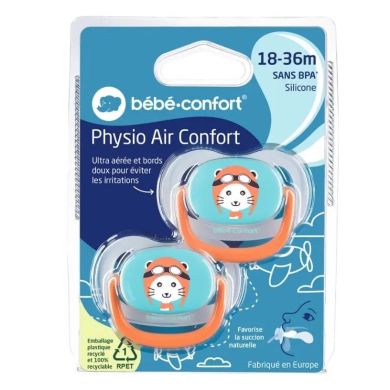 Пустышка силиконовая BEBE CONFORT 2 шт PHYSIO AIR DUMMY TRAVELLER 18/36 синяя и оранжевая 3104201790