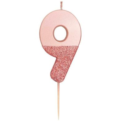 Свічка святкова WE HEART цифра 9, рожеве золото з блискітками Talking Tables BDAY-CANDLE-RG-9