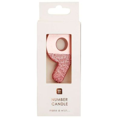 Свічка святкова WE HEART цифра 9, рожеве золото з блискітками Talking Tables BDAY-CANDLE-RG-9