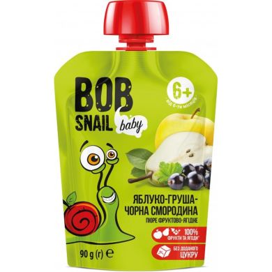 Пюре фруктове Яблуко-груша-Чорна смородина 90г Bob Snail 4820219343820