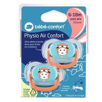 Пустушка силіконова BEBE CONFORT 2 шт PHYSIO AIR DUMMY TRAVELLER 6/18 синя та помаранчева 3104201780