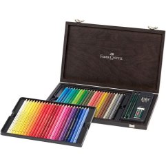 Олівці кольорові Faber-Castell POLYCHROMOS 48 кольорів з аксесуарами в дерев'яному пеналі Faber-Castell 31343