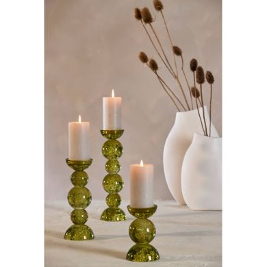 Свічник &Oslash;10x26,5 см ITINGA скло бульбашкове оливкове Light&Living 6073981