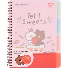 Зошит для записів YES А5, 80 арк., софт-тач пласт.обкл. Line Friends 765737