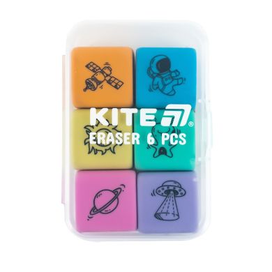 Набір гумок у пластиковому боксі Space, 6 шт., асорті Kite K24-145