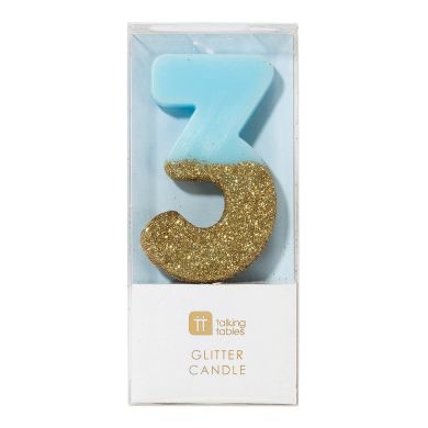 Святкова свічка-номер Talking Tables цифра &laquo;3&raquo; блакитна 1 шт BDAY-CANDLE-BLU-3