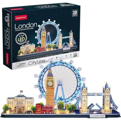 Тривимірна головоломка-конструктор CITY LINE з LED підсвіткою Лондон Cubic Fun L532h