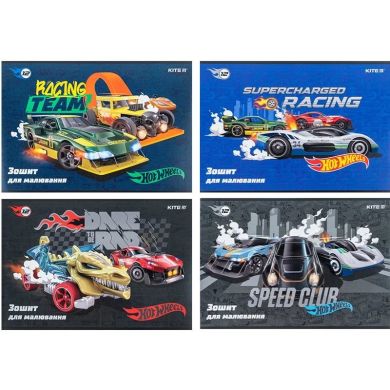 Тетрадь для рисования, 12 листов, скоба, гибр. лак + УФ лак, Hot Wheels Kite HW24-241