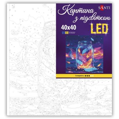 Картина за номерами SANTI Магічне пір'я, 40*40см, LED підсвітка Santi 956543
