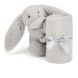 Комфортер-пустушка Сором'язливий срібний зайчик 34х34 см Jellycat (Джеллі кет) Little SO4BS
