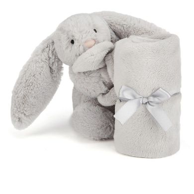 Комфортер-пустушка Сором'язливий срібний зайчик 34х34 см Jellycat (Джеллі кет) Little SO4BS