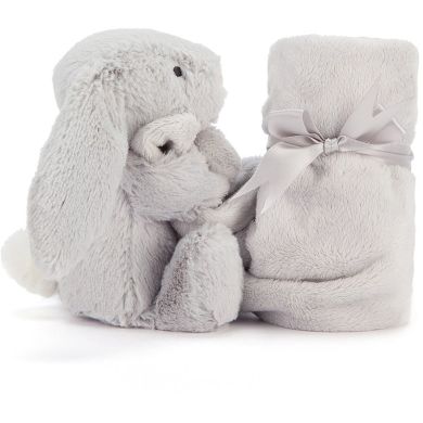 Комфортер-пустушка Сором'язливий срібний зайчик 34х34 см Jellycat (Джеллі кет) Little SO4BS