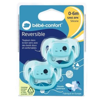 Пустышка силиконовая с поворотной базой BEBE CONFORT 2 шт 6/18 Minimalistic Animals синяя 3104202020