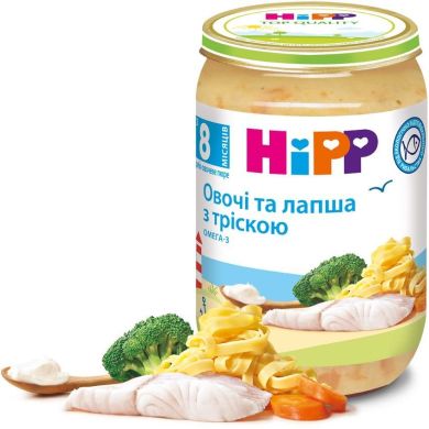 Рибно-овочеве пюре HiPP Овочі і локшина з тріскою з 8 місяців 220 г 6550 9062300131465