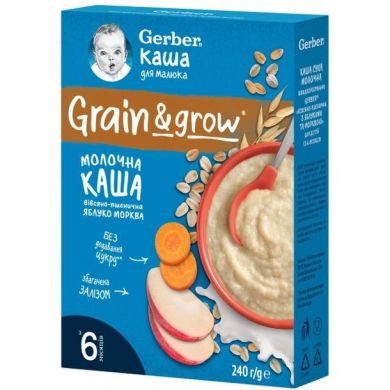 Дитяча молочна каша Gerber Вівсяно-пшенична Яблуко-Морква для дітей із 6 місяців 240 г 12503303 7613287944528 12503303