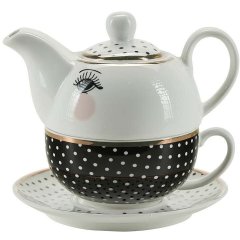 Набір для чаю: блюдце, чашка, заварник, у чорну смужку, подар.упак., MISS ETOIL 4976738