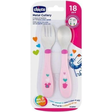 Набор ложка и вилка Chicco из нержавеющей стали, 18м+, Розовый 16102.10.00, Розовый