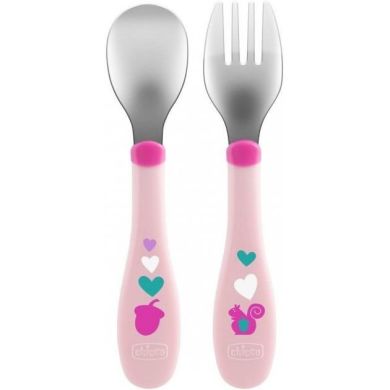 Набор ложка и вилка Chicco из нержавеющей стали, 18м+, Розовый 16102.10.00, Розовый