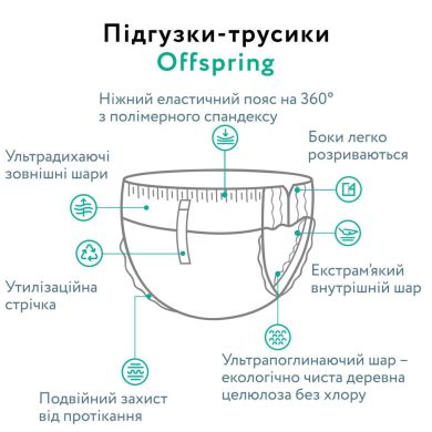 Підгузки-трусики Offspring розмір XL, 12-20 кг, 30 шт, Небо Offspring DP-OI-FAP-XL30P-SKY