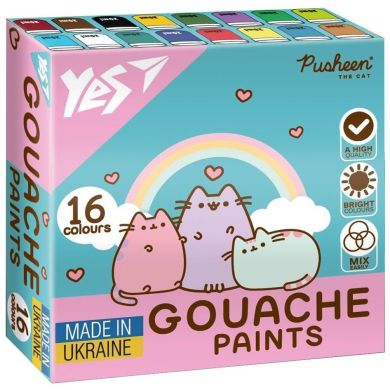 Фарби гуашеві Yes Pusheen 16 кольорів 20 мл 954923