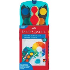 Акварельні фарби сухі Faber-Castell CONNECTOR Скріплюй разом 12 кольорів з кроючими білилами 125003