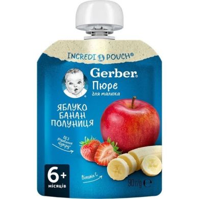 Фруктовое пюре Gerber Яблоко-Банан-Клубника для детей с 6 месяцев 90 г 8445290734914