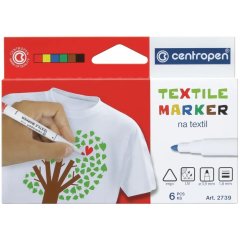 Набір спеціальних маркерів для текстилю Textile 2 мм, набір 6 кольорів CENTROPEN 2739.6