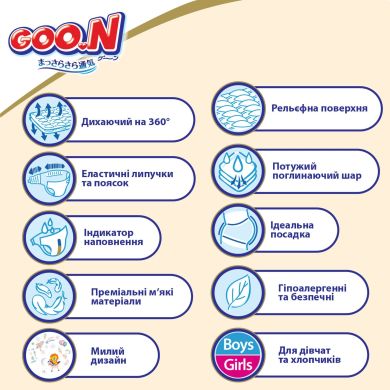 Підгузки японські Goo.N Premium Soft для дітей 12-20 кг (Розмір 5(Xl) на Липучках унісекс 40 Шт) 863226 4902011862263, XL